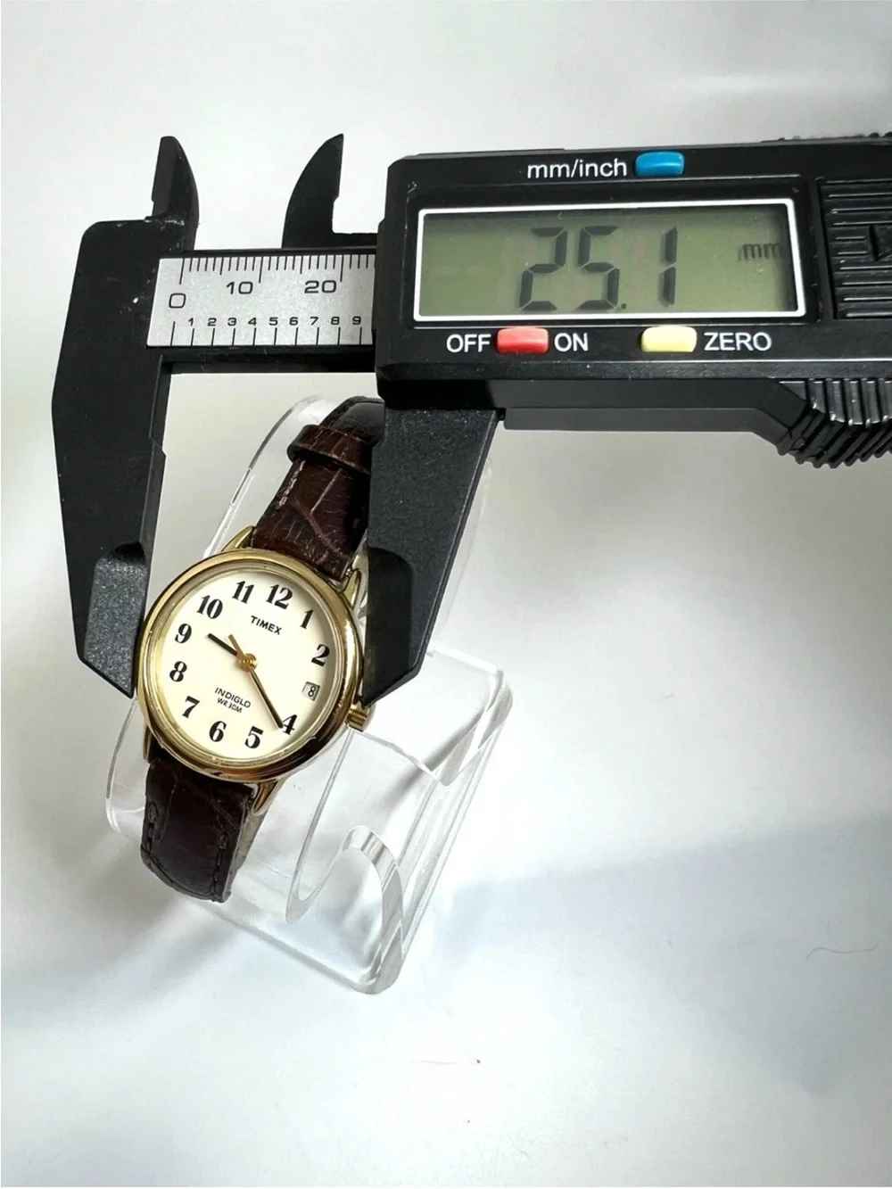 Timex Gold-Tone Round Watch with White Dial and Brown Leather Strap